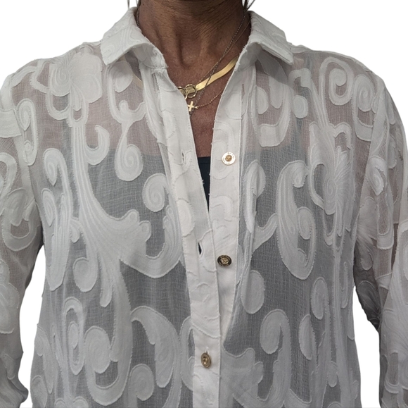 Lilly Pulitzer White Sheer Tunic Blouse Cover Up Button Down Top Size Small - Picture 4 of 10